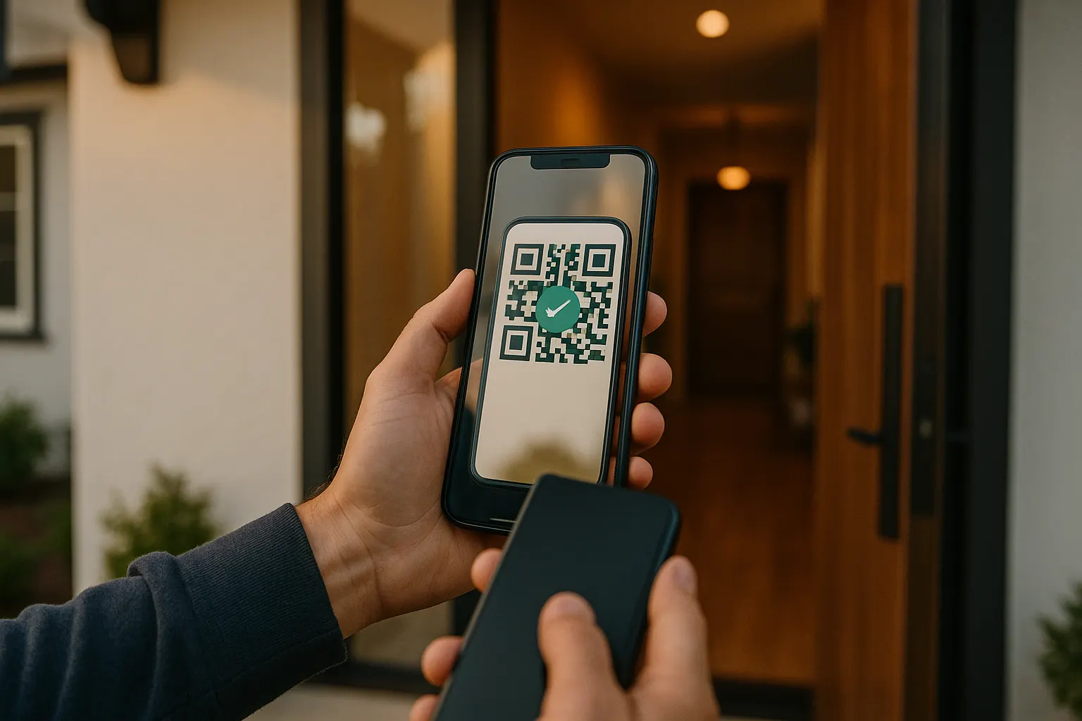 A seller scans a buyer's Buyer Passport on a phone at the front door